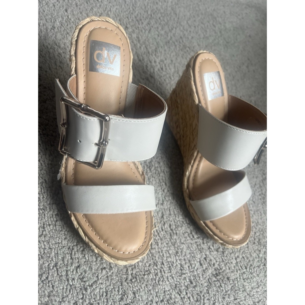 DV DOLCE VITA LUCINE 7.5 RAFFIA WEDGE PLATFORM WIDE BUCKLE STRAPS SANDALS